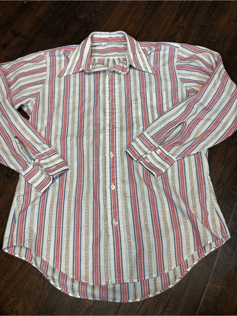 Men's vintage multicolor Striped Point Collar Long Sleeve Button Front 15.5